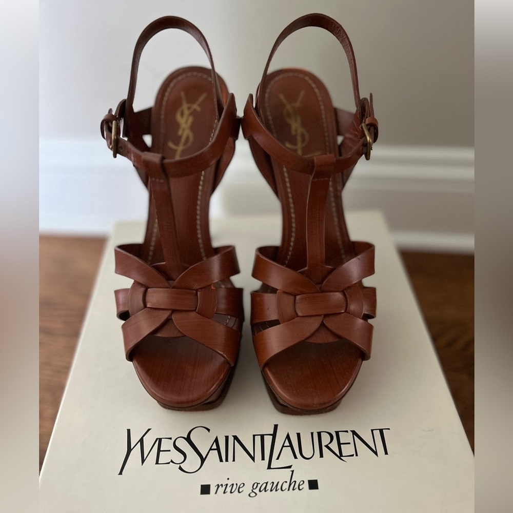 Saint Laurent Tribute Leather 105mm Platform Sandals